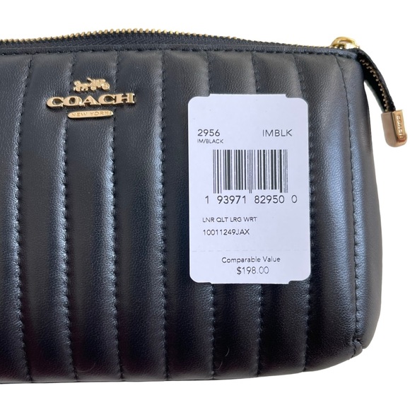 Coach 2956 Large Linear Puff Quilting Wristlet Wallet Black Napa Smooth Leather - Picture 10 of 10